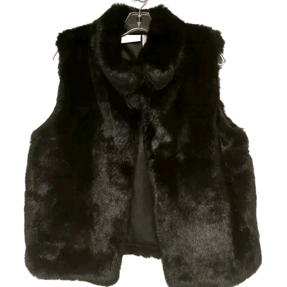 Worthington Jacket Vest Lined Faux Fur Sleeveless Hook Eye Black Size Medium - Picture 4 of 8